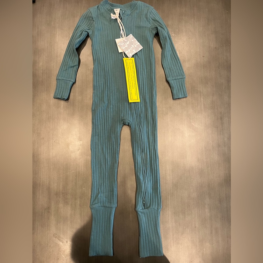 NWT Kate Quinn Long-Sleeve Convertible Zippy PJ Sea Pine Cotton Wide Rib sz 3T